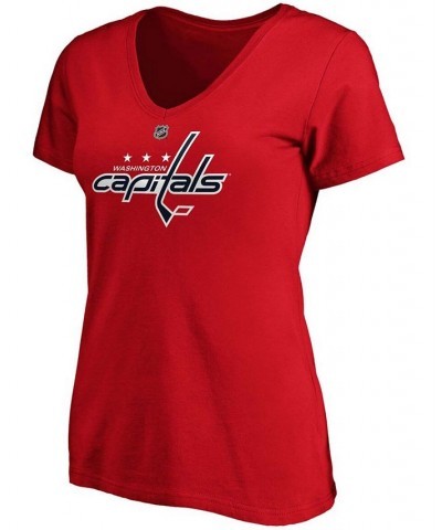 Women's Henrik Lundqvist Red Washington Capitals Authentic Stack Name Number V-Neck T-shirt Red $14.80 Tops