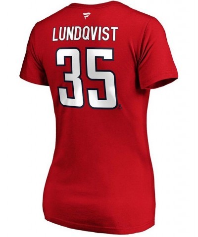 Women's Henrik Lundqvist Red Washington Capitals Authentic Stack Name Number V-Neck T-shirt Red $14.80 Tops