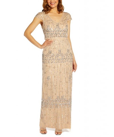 Petite Beaded Popover Gown Silver Nude $111.24 Dresses