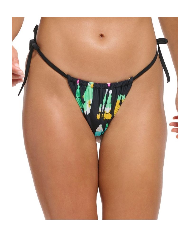 Women's Multi-Wear Tie-Dyed Triangle Bikini Top & Skimpy Side-Tie Bottoms Black Multi $31.98 Swimsuits