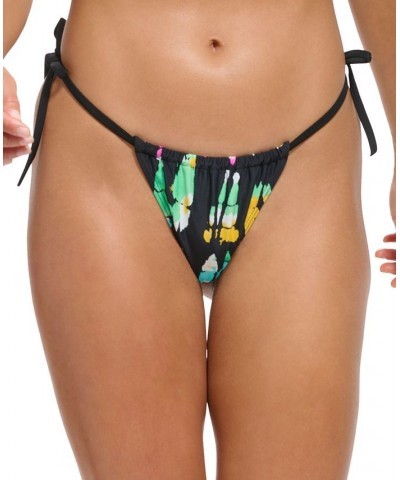 Women's Multi-Wear Tie-Dyed Triangle Bikini Top & Skimpy Side-Tie Bottoms Black Multi $31.98 Swimsuits