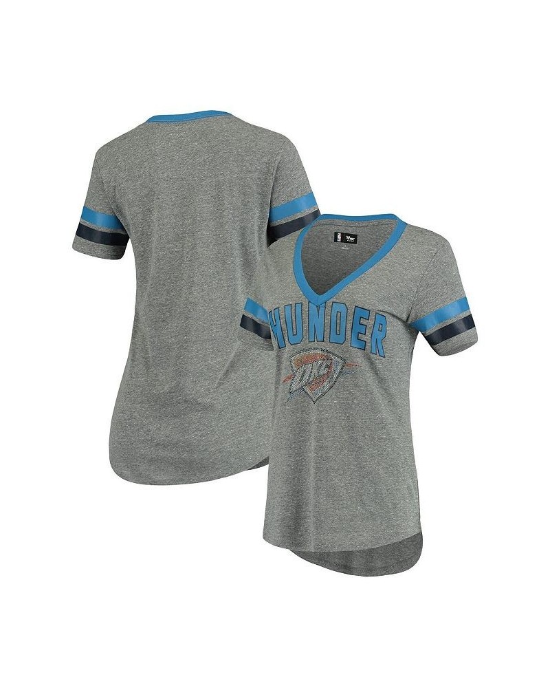 Women's Oklahoma City Thunder Walk Off Crystal Applique Logo V-Neck Tri-Blend T-shirt Gray, Blue $18.48 Tops