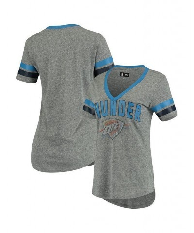 Women's Oklahoma City Thunder Walk Off Crystal Applique Logo V-Neck Tri-Blend T-shirt Gray, Blue $18.48 Tops