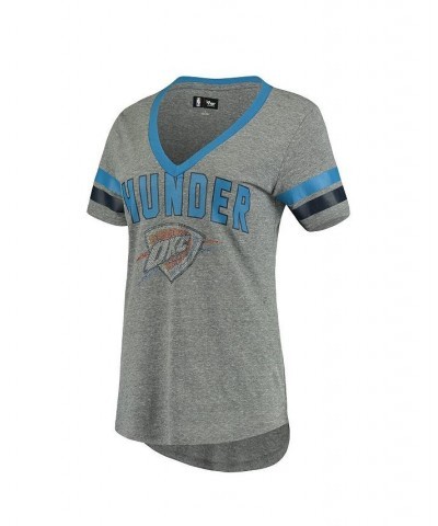 Women's Oklahoma City Thunder Walk Off Crystal Applique Logo V-Neck Tri-Blend T-shirt Gray, Blue $18.48 Tops