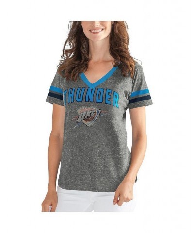 Women's Oklahoma City Thunder Walk Off Crystal Applique Logo V-Neck Tri-Blend T-shirt Gray, Blue $18.48 Tops