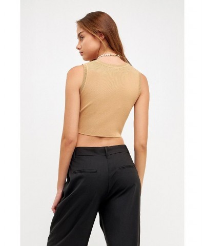 Women's Knit Crew Neck Cropped Tank Top Tan $28.20 Tops