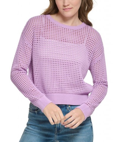 Petite Cotton Open-Stitch Sweater Pink $19.24 Sweaters