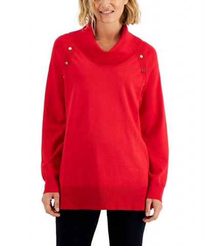 Women's Cowlneck Snap-Front Sweater Red $17.01 Sweaters