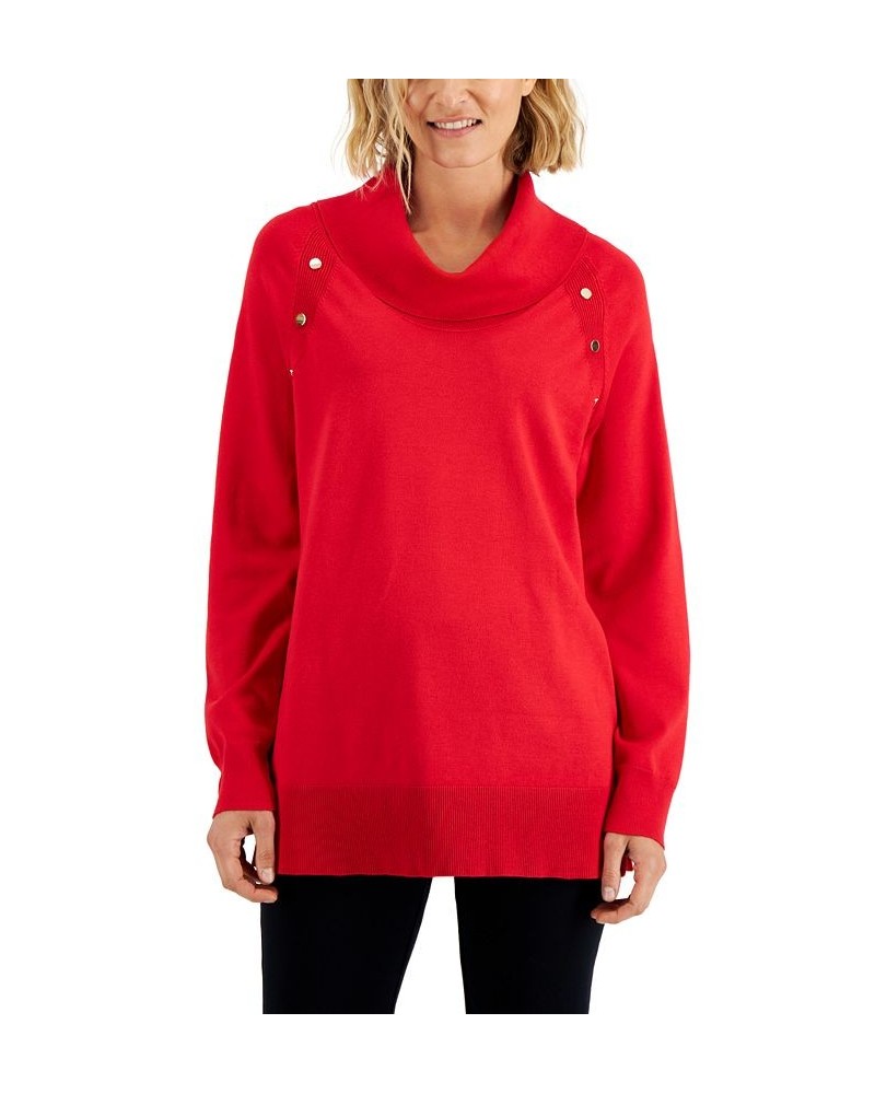 Women's Cowlneck Snap-Front Sweater Red $17.01 Sweaters