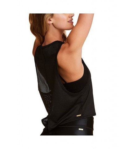 Women's Mesh Tie-Back Tank Black $27.28 Tops