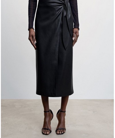 Women's Leather Effect Cross Skirt Black $32.00 Skirts