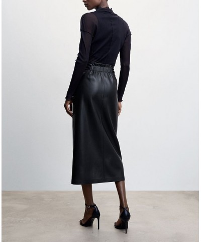 Women's Leather Effect Cross Skirt Black $32.00 Skirts