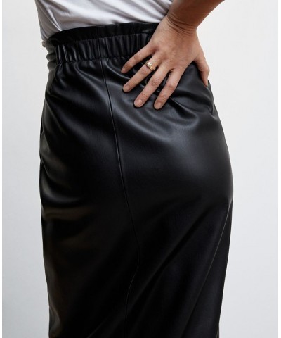 Women's Leather Effect Cross Skirt Black $32.00 Skirts