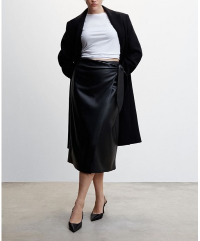 Women's Leather Effect Cross Skirt Black $32.00 Skirts