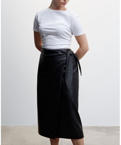 Women's Leather Effect Cross Skirt Black $32.00 Skirts