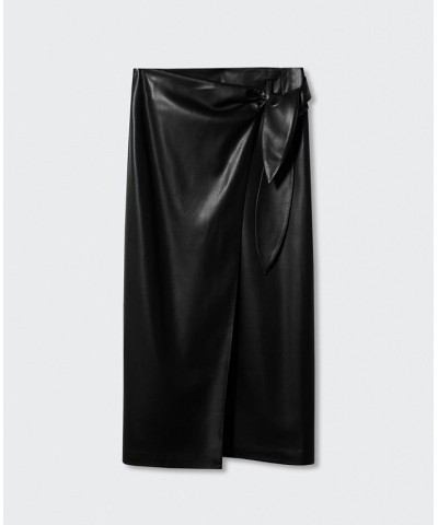 Women's Leather Effect Cross Skirt Black $32.00 Skirts