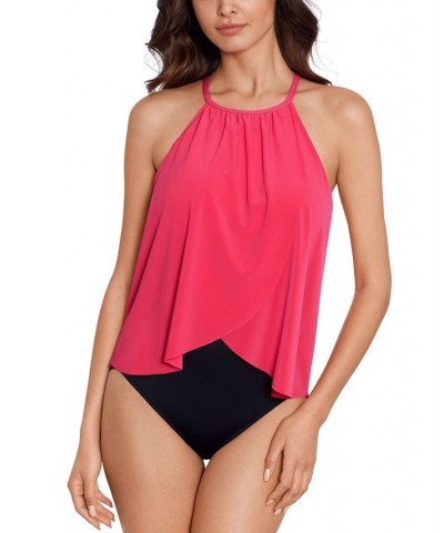 Aubrey Draped Halter One-Piece Swimsuit Pink $49.80 Swimsuits
