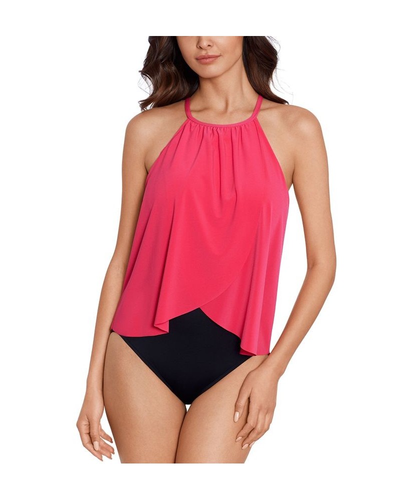 Aubrey Draped Halter One-Piece Swimsuit Pink $49.80 Swimsuits