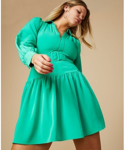 Women's V-Neck Drop-Waist A-Line Dress Green $77.42 Dresses