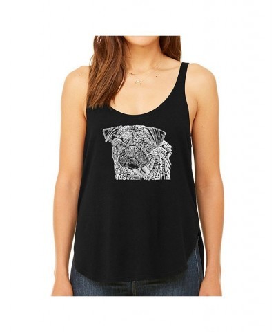 Women's Premium Word Art Flowy Tank Top- Pug Face Black $17.39 Tops