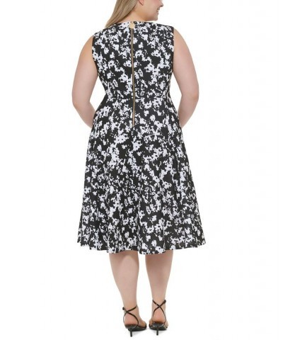 Plus Size Sleeveless A-Line Midi Dress Black/Cream $39.59 Dresses