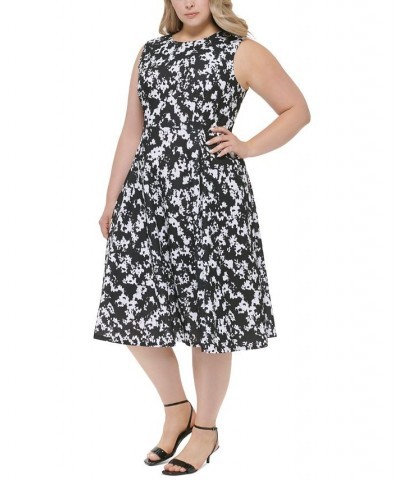 Plus Size Sleeveless A-Line Midi Dress Black/Cream $39.59 Dresses