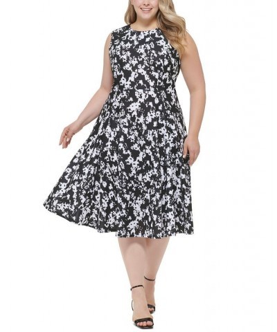 Plus Size Sleeveless A-Line Midi Dress Black/Cream $39.59 Dresses