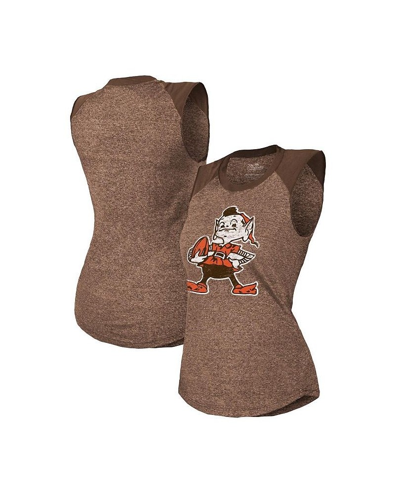 Women's Threads Brown Cleveland Browns Retro Tri-Blend Raglan Muscle Tank Top Brown $29.99 Tops