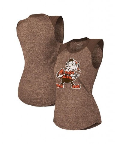 Women's Threads Brown Cleveland Browns Retro Tri-Blend Raglan Muscle Tank Top Brown $29.99 Tops