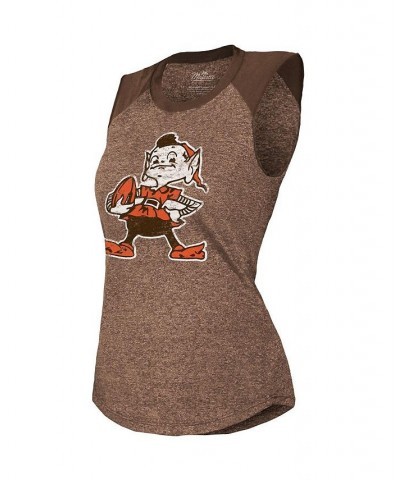 Women's Threads Brown Cleveland Browns Retro Tri-Blend Raglan Muscle Tank Top Brown $29.99 Tops