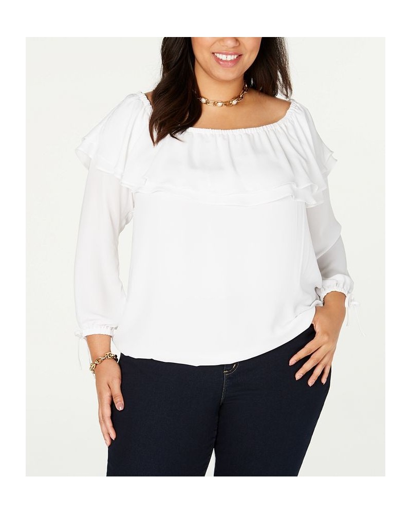 Plus Size Ruffled Off-The-Shoulder Top White $29.52 Tops