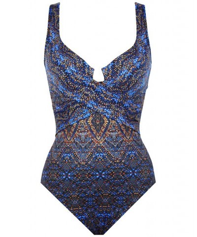 Women's Thebes Criss-Cross Escape Underwire One-Piece Swimsuit Thebes Blue $91.52 Swimsuits