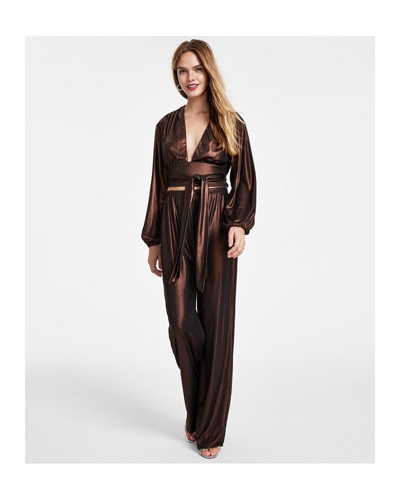 Women's Shimmer Wide-Leg Pull-On Pants Brown $28.53 Pants