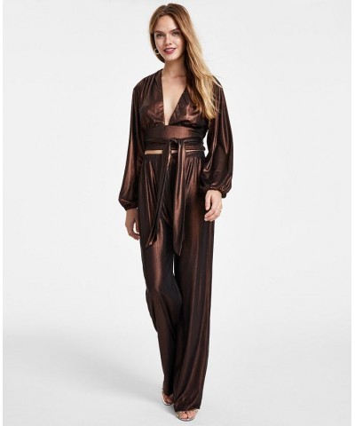 Women's Shimmer Wide-Leg Pull-On Pants Brown $28.53 Pants