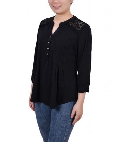 Petite Rouched Sleeve Pintuck Top Black $15.36 Tops