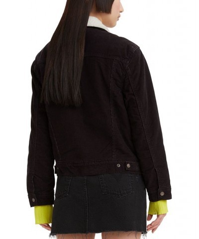 Women's Ex-Boyfriend Cotton Faux-Sherpa-Lined Trucker Jacket Black $31.50 Jackets