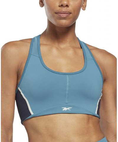 Women's Lux Racer Medium Impact Colorblocked Bra Blue $24.50 Bras