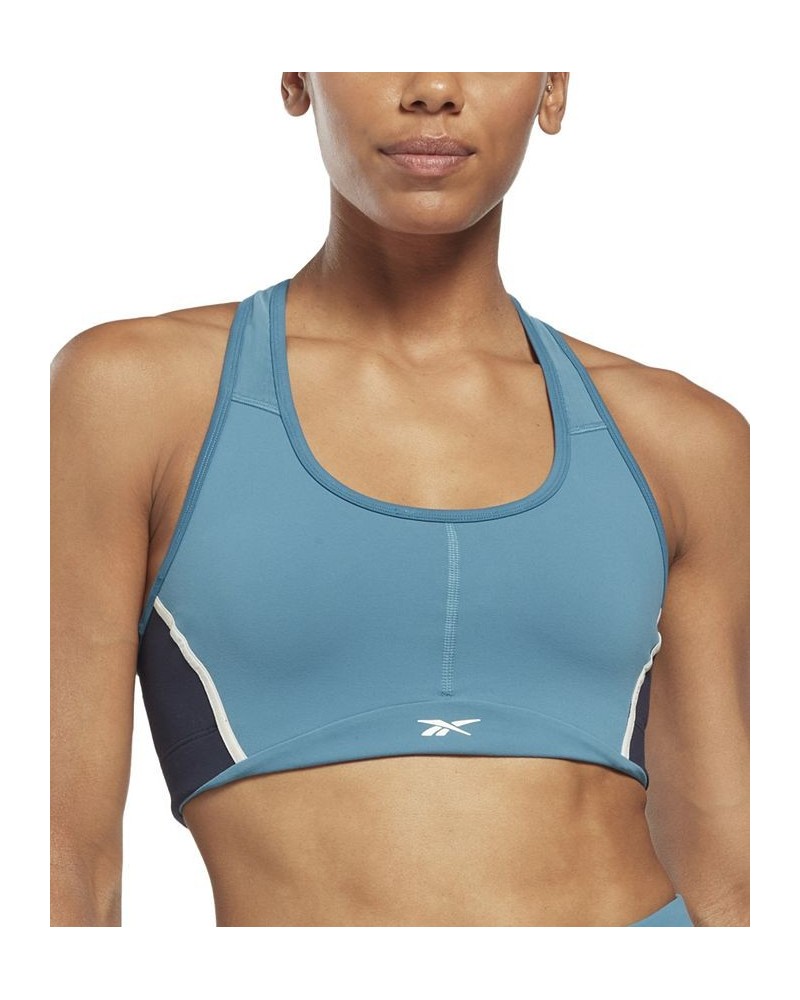 Women's Lux Racer Medium Impact Colorblocked Bra Blue $24.50 Bras