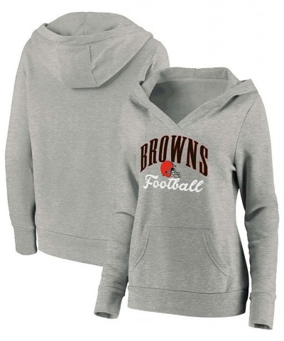 Plus Size Heathered Gray Cleveland Browns Team Victory Script Crossover V-Neck Pullover Hoodie Heather Gray $32.25 Sweatshirts