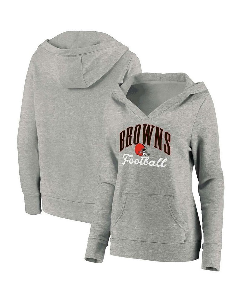 Plus Size Heathered Gray Cleveland Browns Team Victory Script Crossover V-Neck Pullover Hoodie Heather Gray $32.25 Sweatshirts