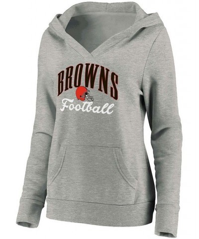 Plus Size Heathered Gray Cleveland Browns Team Victory Script Crossover V-Neck Pullover Hoodie Heather Gray $32.25 Sweatshirts