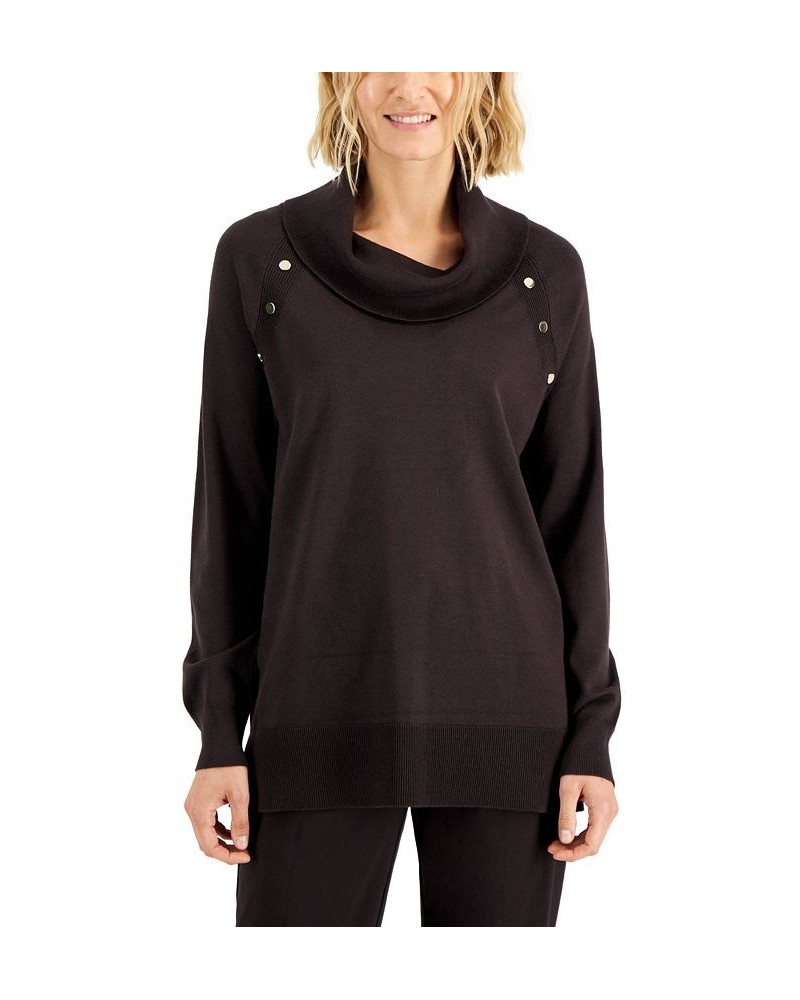 Women's Cowlneck Snap-Front Sweater Brown $17.01 Sweaters