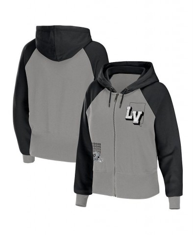 Women's Gray Las Vegas Raiders Colorblock Full-Zip Hoodie Gray $40.50 Sweatshirts