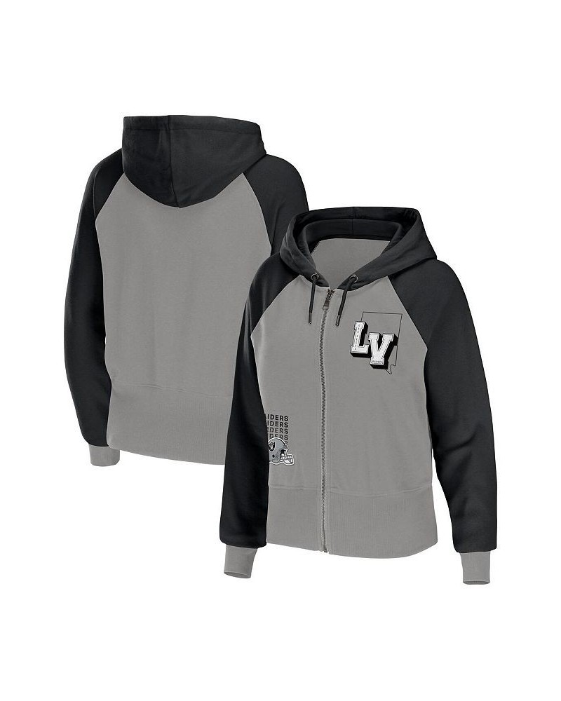 Women's Gray Las Vegas Raiders Colorblock Full-Zip Hoodie Gray $40.50 Sweatshirts