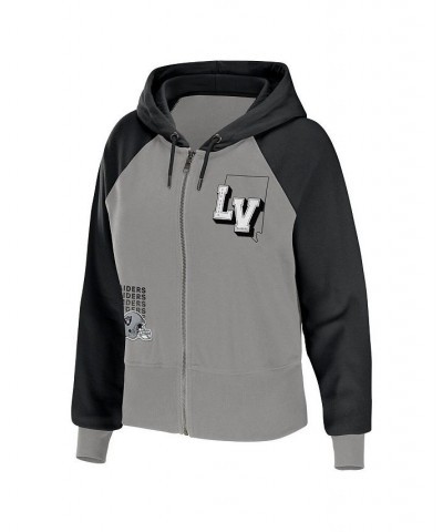 Women's Gray Las Vegas Raiders Colorblock Full-Zip Hoodie Gray $40.50 Sweatshirts