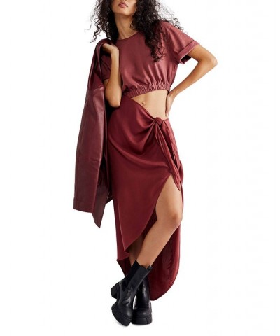 Women's Rae Tie-Waist Waist-Cutout Maxi Dress Brown $71.20 Dresses
