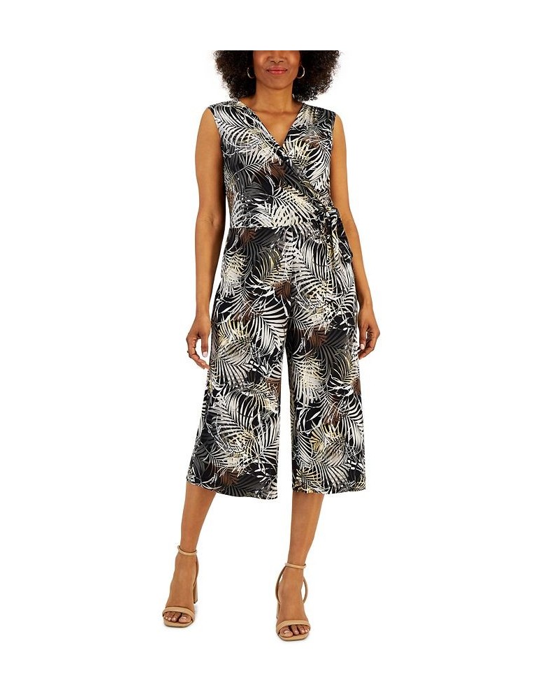 Petite Printed Cropped Wide-Leg Jumpsuit Grey $44.50 Pants