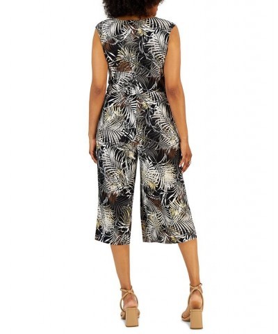 Petite Printed Cropped Wide-Leg Jumpsuit Grey $44.50 Pants