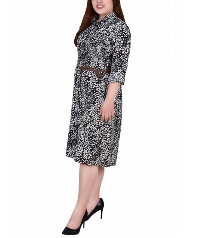 Plus Size 3/4 Roll Tab Sleeve Shirtdress Black White Square $16.60 Dresses