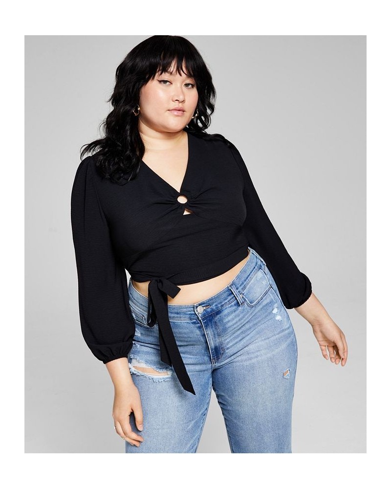 Trendy Plus Size Cropped O-Ring Top Black $15.64 Tops